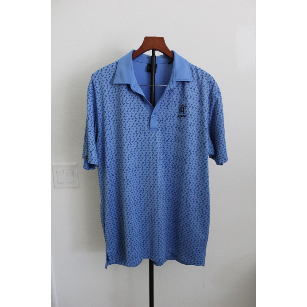 Dunning Golf Mens Blue Geometric TPC Sawgrass Performance Polo Shirt Size L